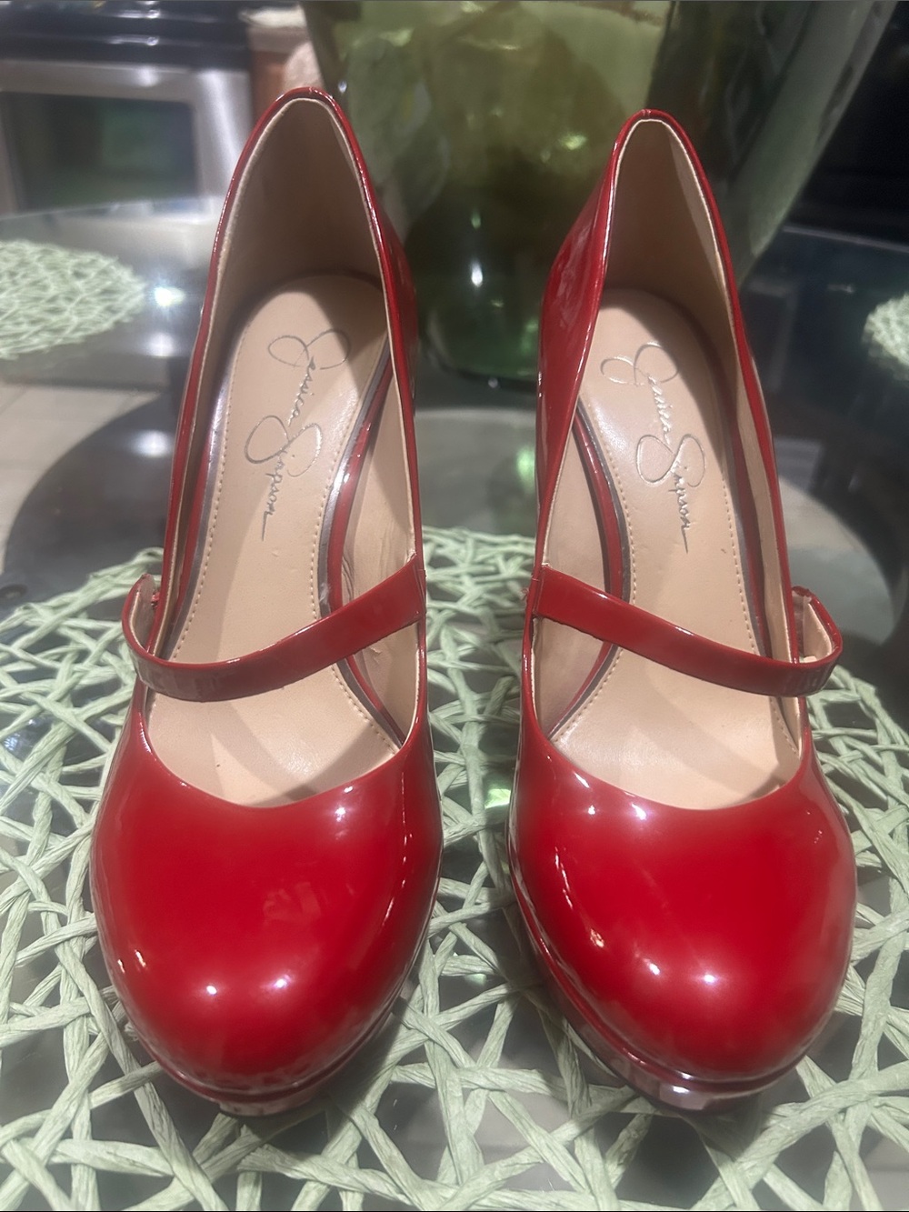 Jessica Simpson Red Patent Mary Jane Platform Heels